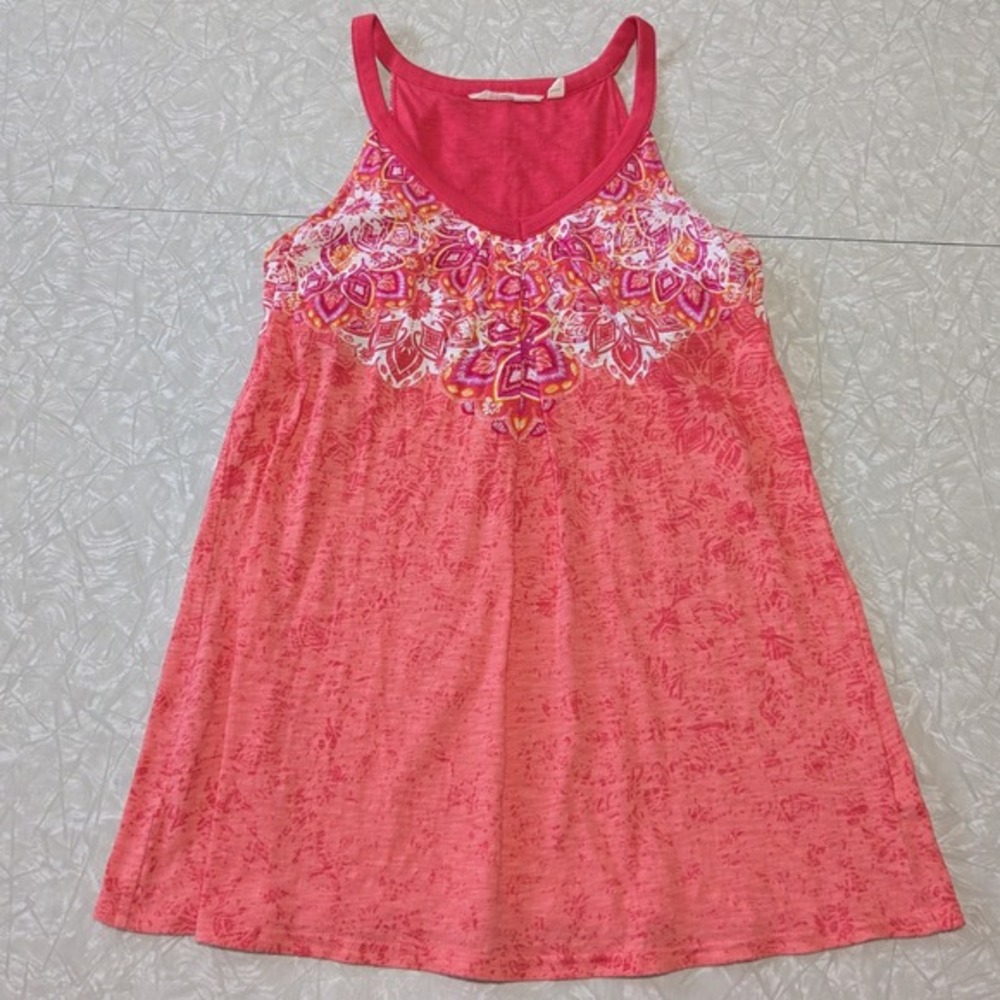 Athleta Womens Pink Mandala Print Tank Top Small Coral Boho‎ Yoga Cotton Blend